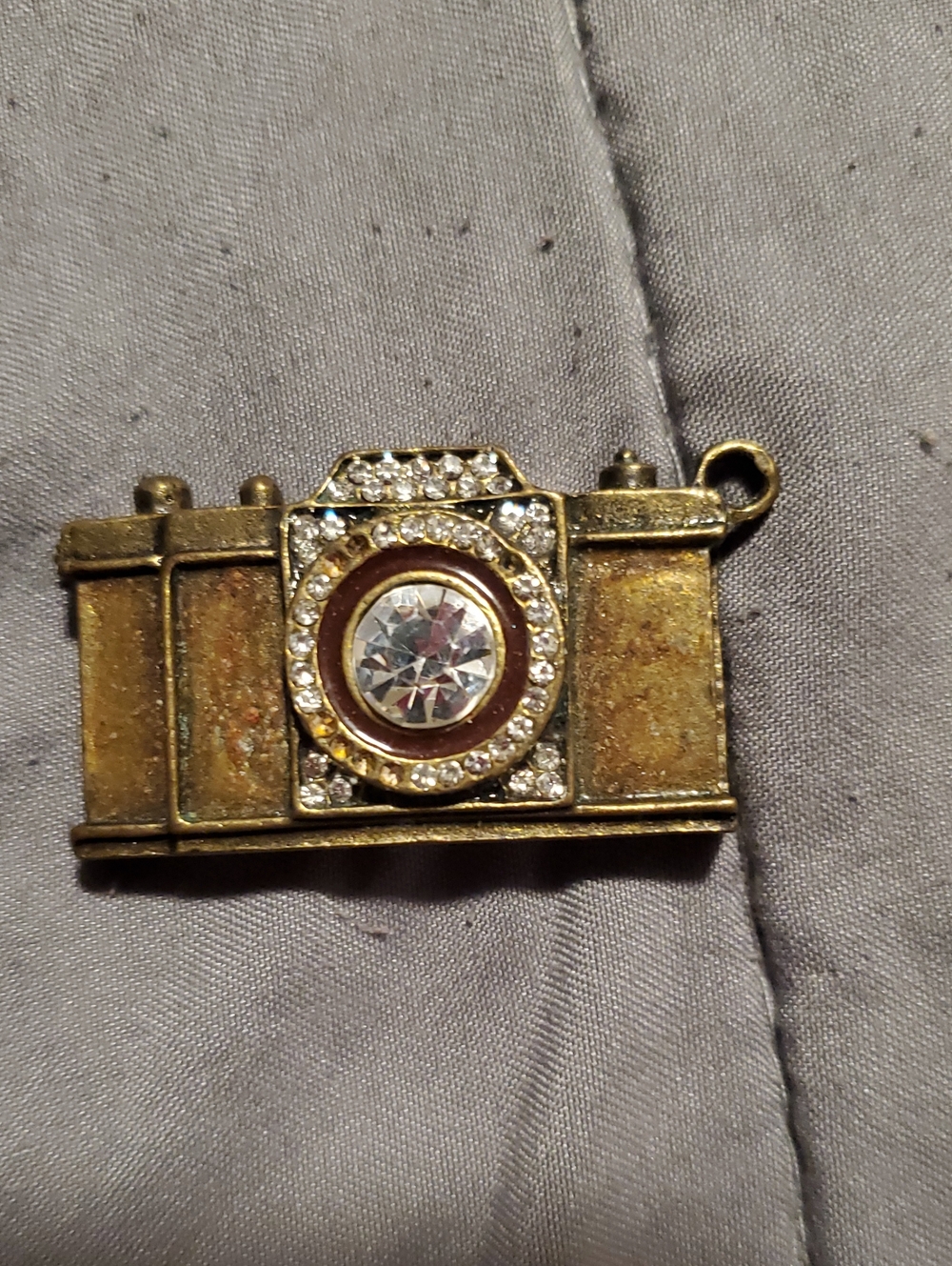 Gold Camera Charm Pendant with Clear Crystal Accent